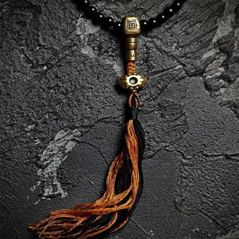 KarmaRipple's Tibetan 108 Mala Beadwork Black Onyx Tiger Eye Beadwork Nine Palaces Bagua Protection Bracelet p4