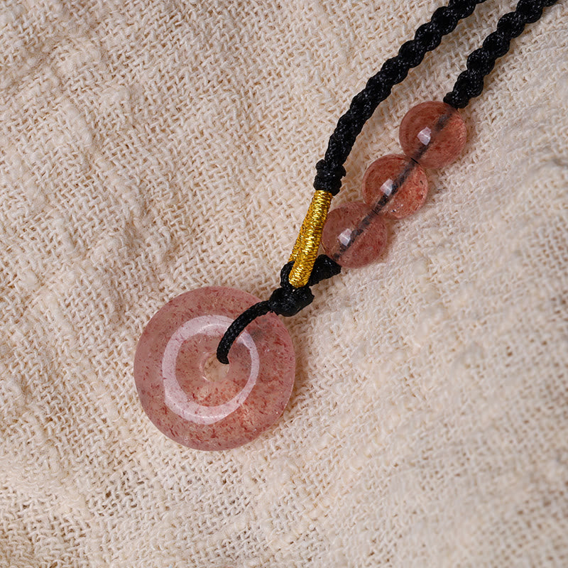 KarmaRipple's Strawberry Quartz Chalcedony Peace Buckle Balancing Pendant Necklace p4