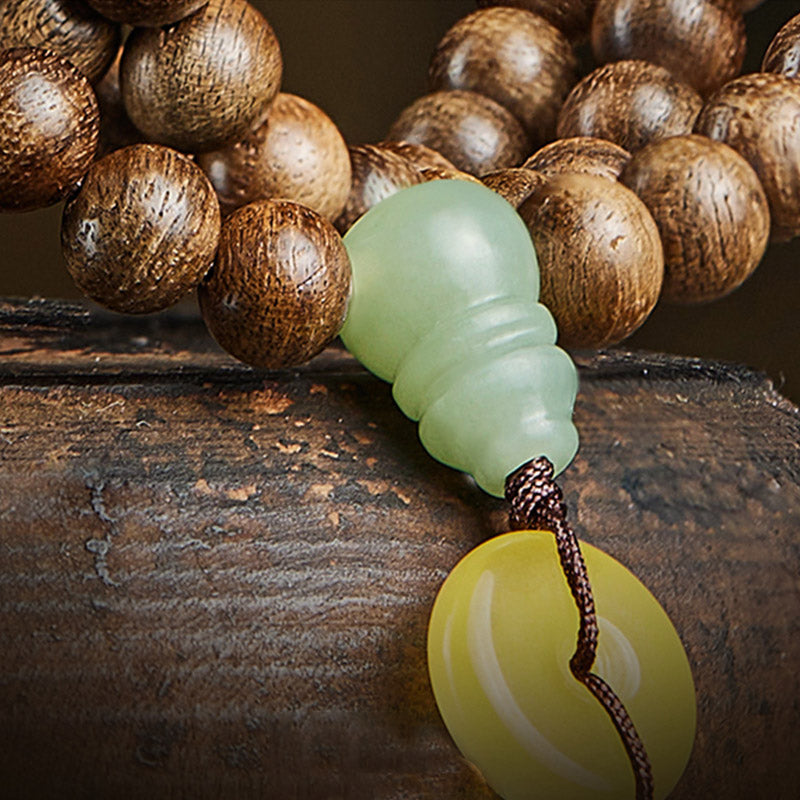 KarmaRipple's 108 Mala Beadwork Kalimantan Agarwood Gourd Jade Amber Balance Bracelet p12