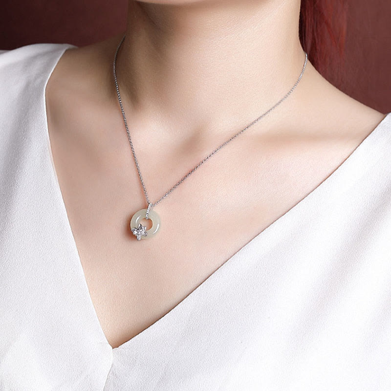 KarmaRipple's 925 Sterling Silver Hetian Jade Peace Buckle Flower Fortune Pendant Necklace p9
