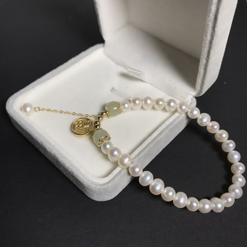 KarmaRipple's Authentic Pearl Hetian Jade Happiness Wisdom Bead Bracelet p8