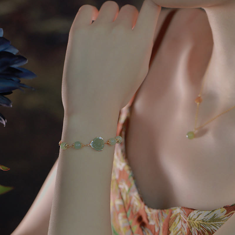 KarmaRipple's 14K Gold Plated Hetian Jade Rose Flower Fortune Chain Bracelet p10