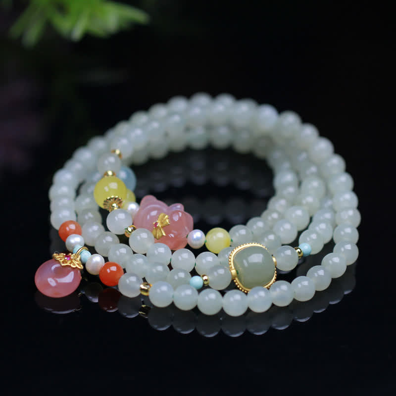 KarmaRipple's Authentic Hetian Jade Pink Gemstone Peace Buckle Happiness Abundance Bracelet p2