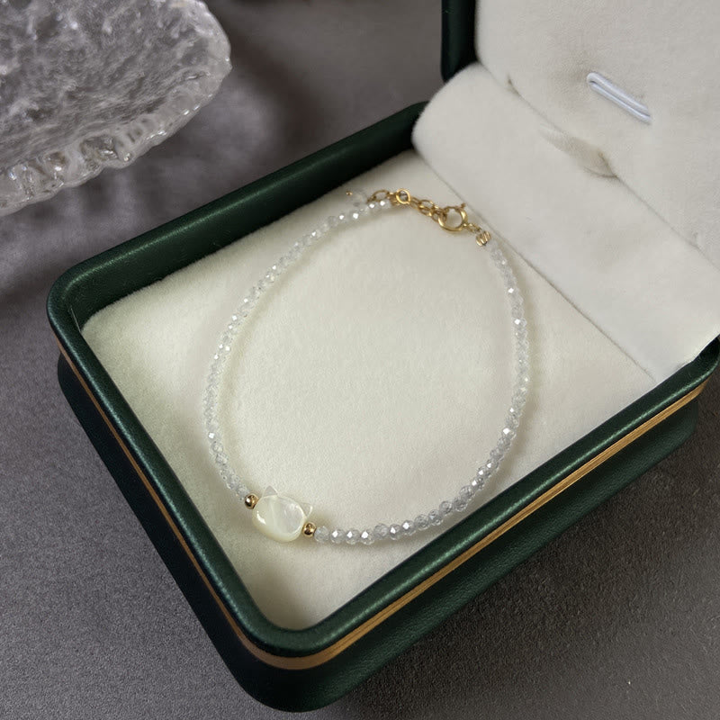 KarmaRipple's 14K Gold Plated Black Spinel Ivory Gemstone Cute Cat Tridacna Stone Balancing Bracelet p13
