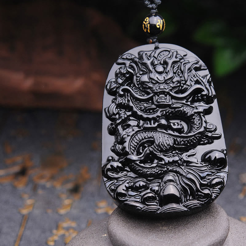 KarmaRipple's Black Obsidian Stone Dragon Fulfilment Necklace Pendant p10