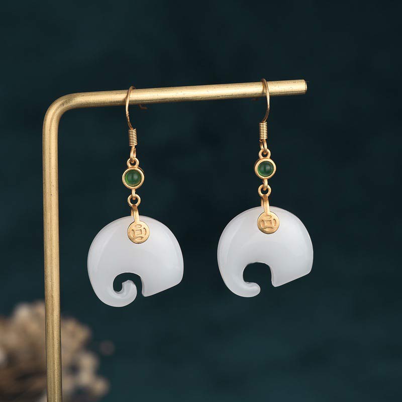 KarmaRipple's FengShui Elephant Ivory Jade Fortune Earrings p9