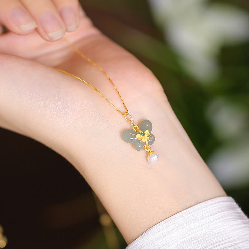 KarmaRipple's 925 Sterling Silver Authentic Hetian Jade Cyan Jade Fortune Laughing Buddha Butterfly Pendant Necklace p69