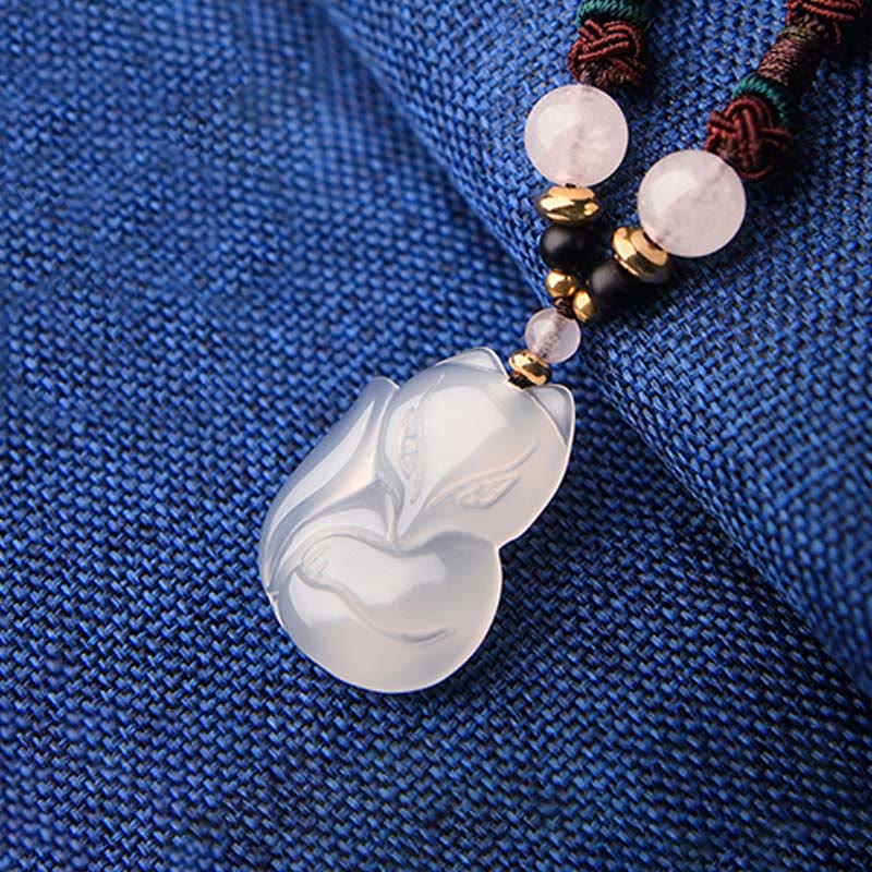 KarmaRipple's Chalcedony Fox Pink Gemstone Bead Balance String Pendant Necklace p9