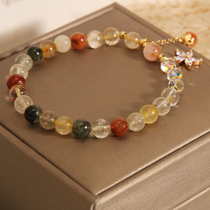 KarmaRipple's Multicolored Rutilated Quartz Auspiciousness Zircon Flower Bracelet p7