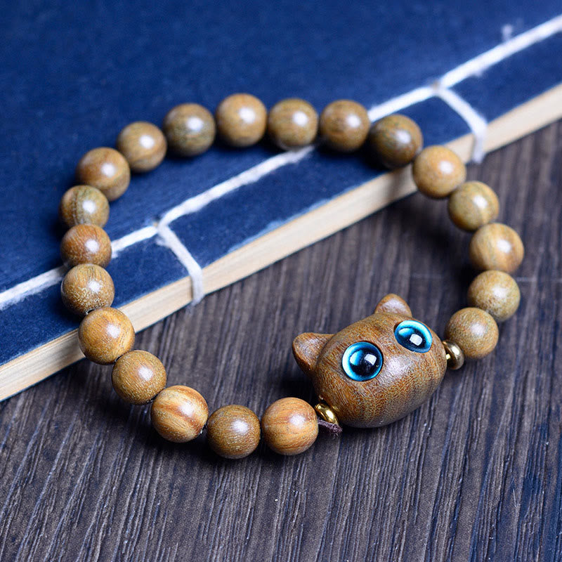 KarmaRipple's Ebony Wood Green Sandalwood Red Sandalwood Lovely Cat Balance Bracelet p16