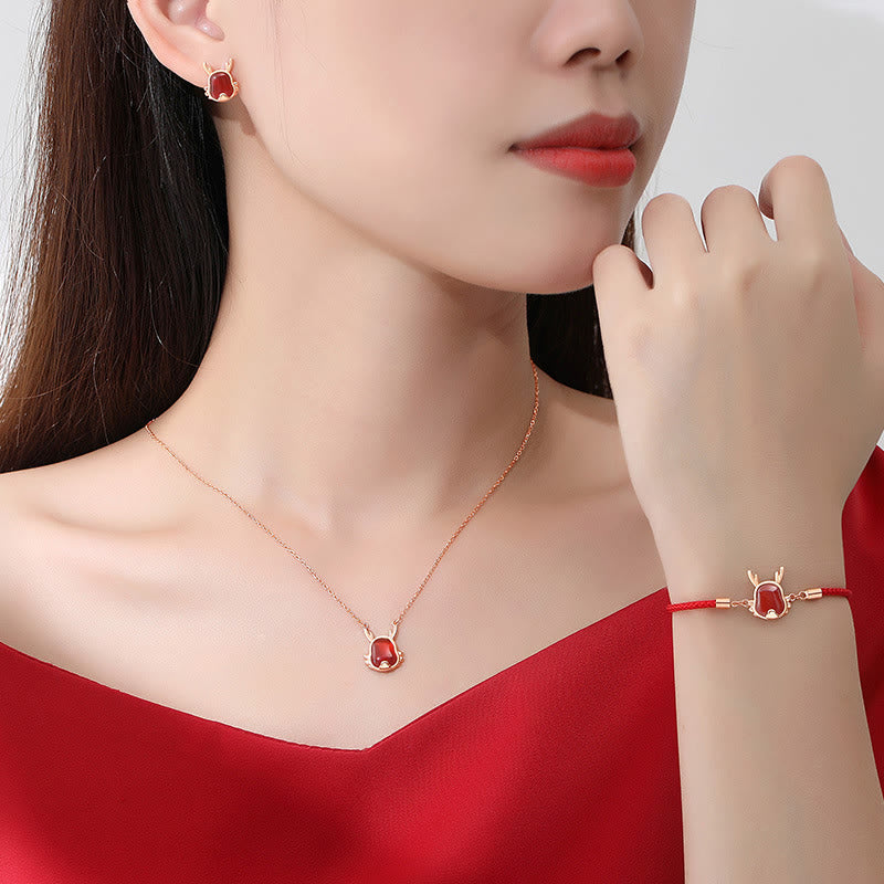 KarmaRipple's ???A Flash Sale- 925 Sterling Silver Year of the Dragon Authentic Red Agate Dragon Attract Fortune Fu Character Strength Bracelet Pendant Necklace Earrings p15