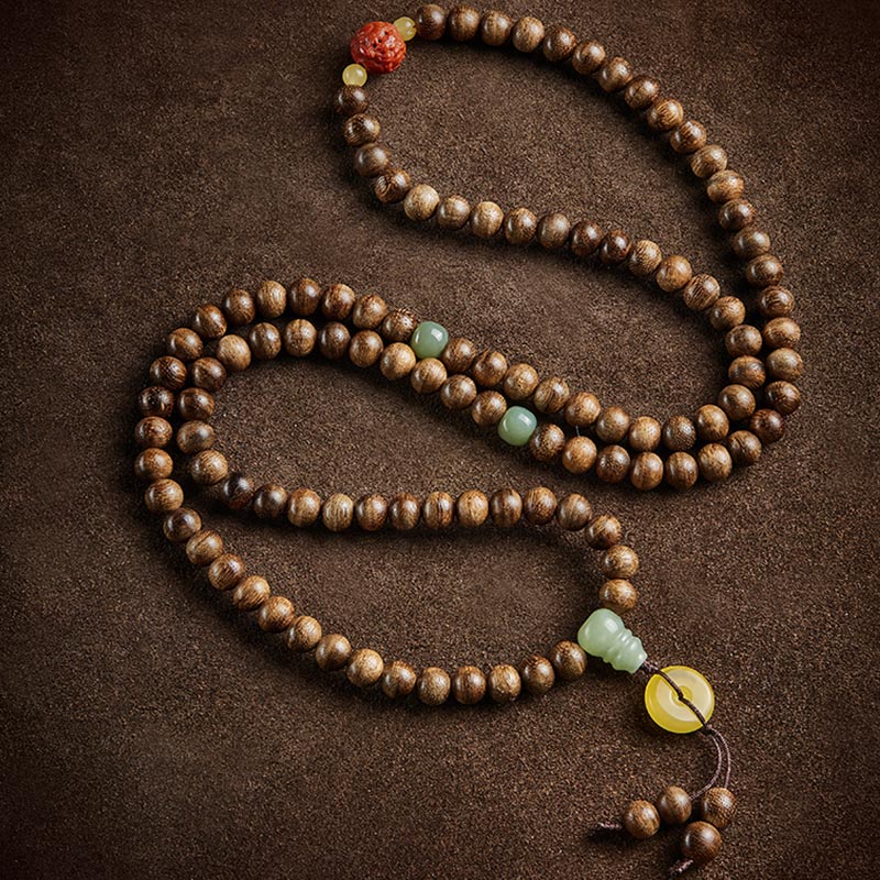 KarmaRipple's 108 Mala Beadwork Kalimantan Agarwood Gourd Jade Amber Balance Bracelet p11