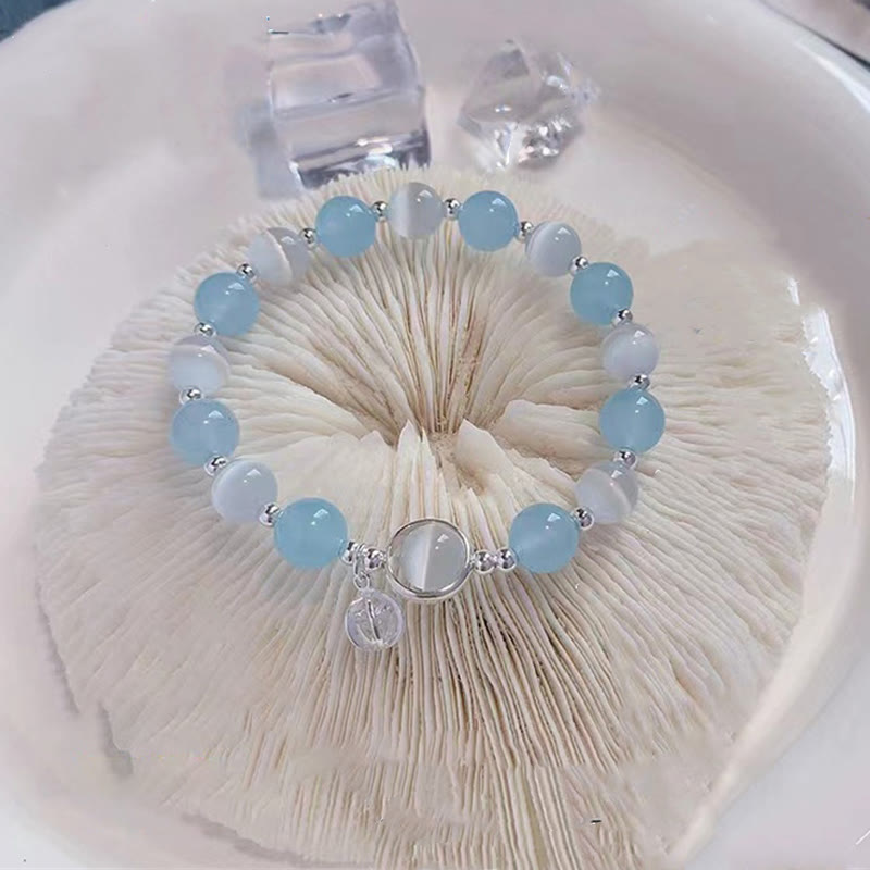 KarmaRipple's 925 Sterling Silver Cat's Eye Aquamarine Support Talisman Bracelet p3