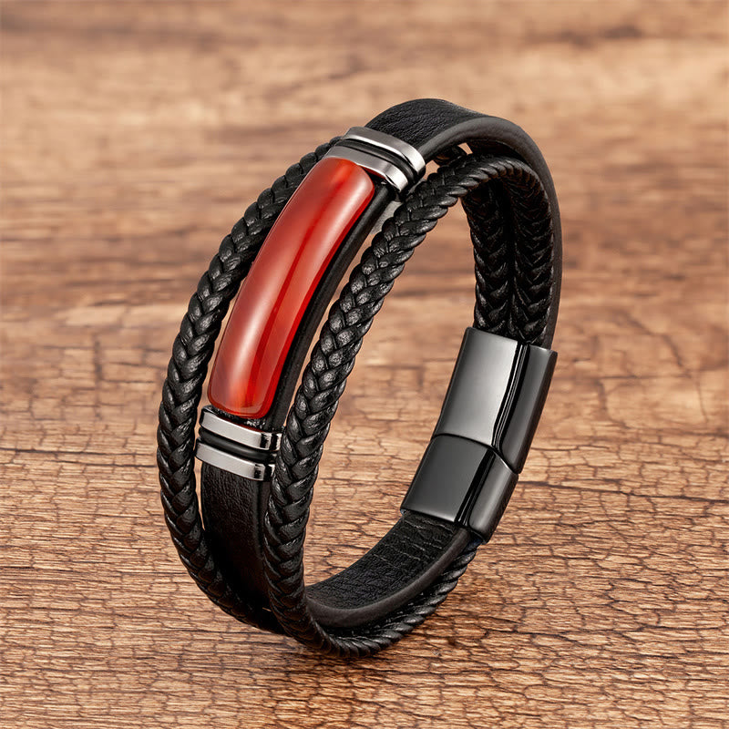 KarmaRipple's Authentic Stone Green Agate Power Multilayered Woven Leather Bracelet p32