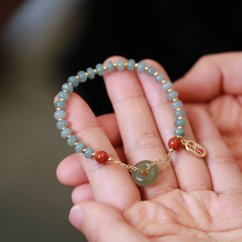 KarmaRipple's Authentic Hetian Jade Red Agate Peace Buckle Fortunate Fortune Bracelet p7