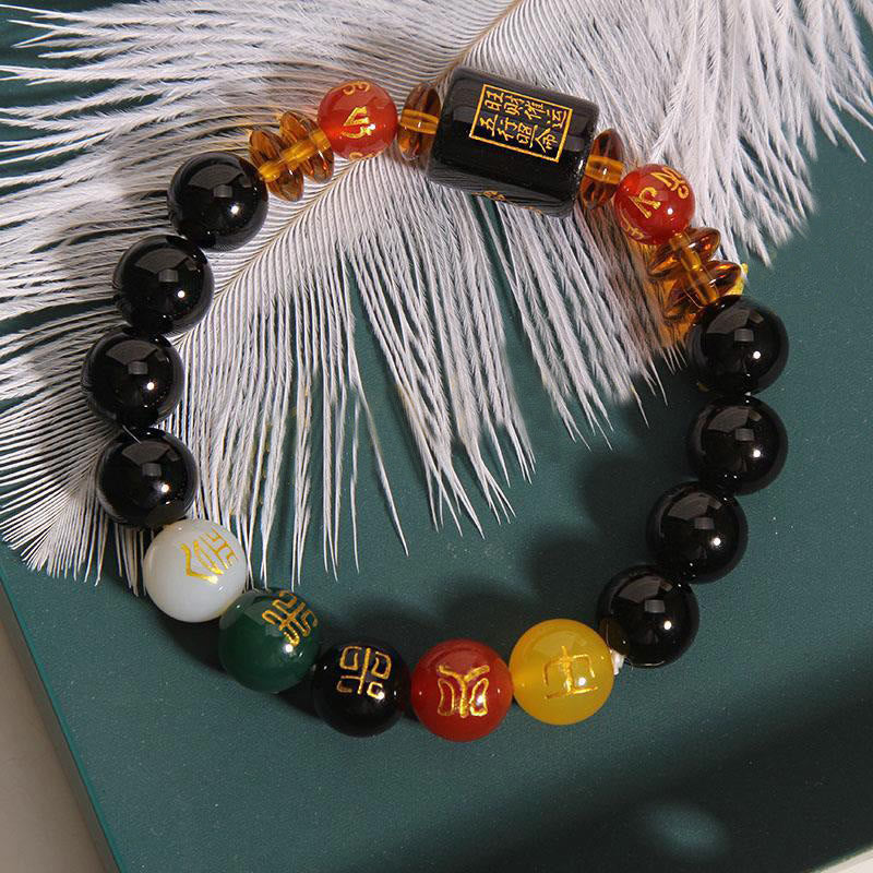 KarmaRipple's Five Elements Black Onyx Red Agate Wisdom Wealth Bracelet p27