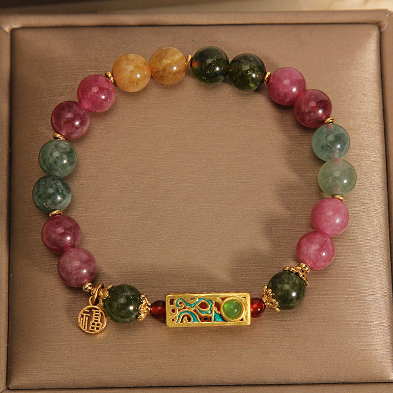 KarmaRipple's Colorful Tourmaline Positive Fu Character Talisman Bracelet p4