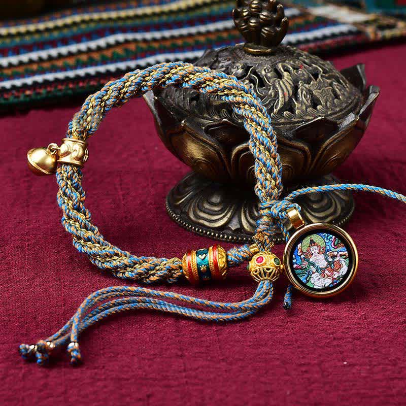 KarmaRipple's Tibetan Handmade Fortune Protection Thangka Prayer Wheel Bell Talisman Braid String Bracelet p33