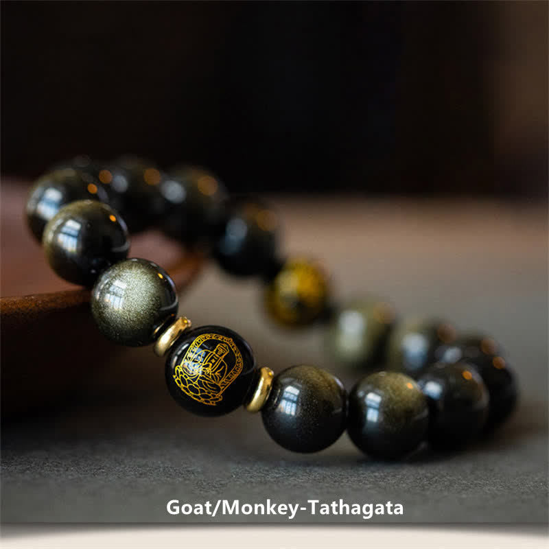 KarmaRipple's Chinese Zodiac Natal Buddha Gold Sheen Obsidian Wealth Protection Bracelet p33